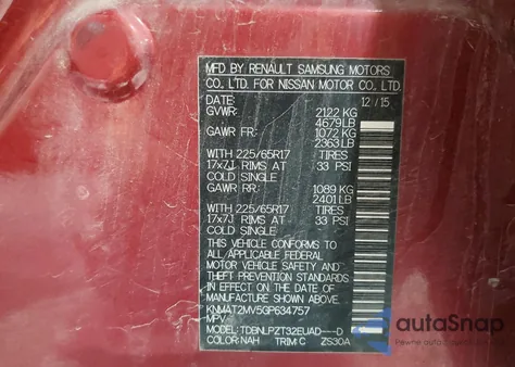 2016 Nissan Rogue S z USA, uszkodzony, nr VIN KNMAT2MV5GP634757